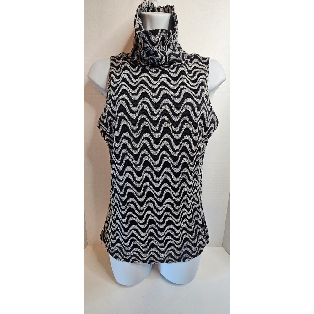Y2K‎ Arden B Sleeveless Cowl Neck Top Black White Chevron SZ L Stretch